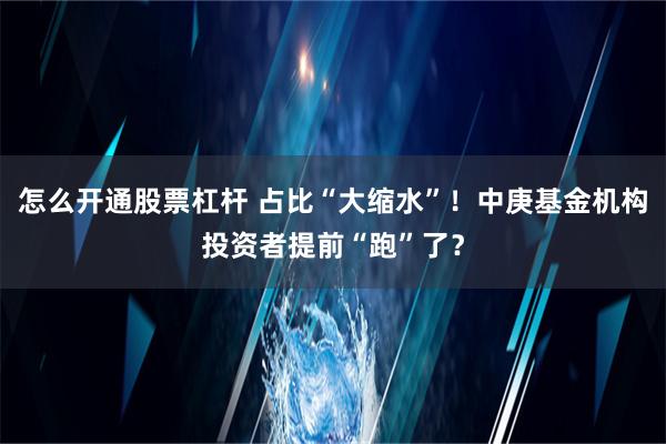 怎么开通股票杠杆 占比“大缩水”！中庚基金机构投资者提前“跑”了？