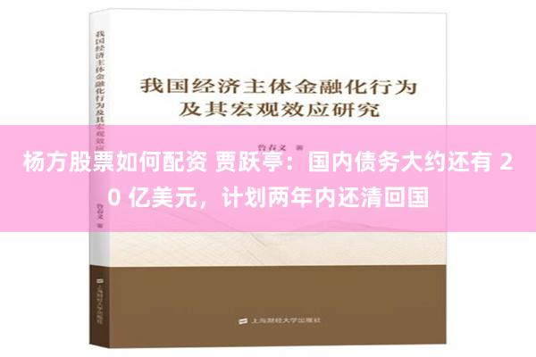 杨方股票如何配资 贾跃亭：国内债务大约还有 20 亿美元，计划两年内还清回国